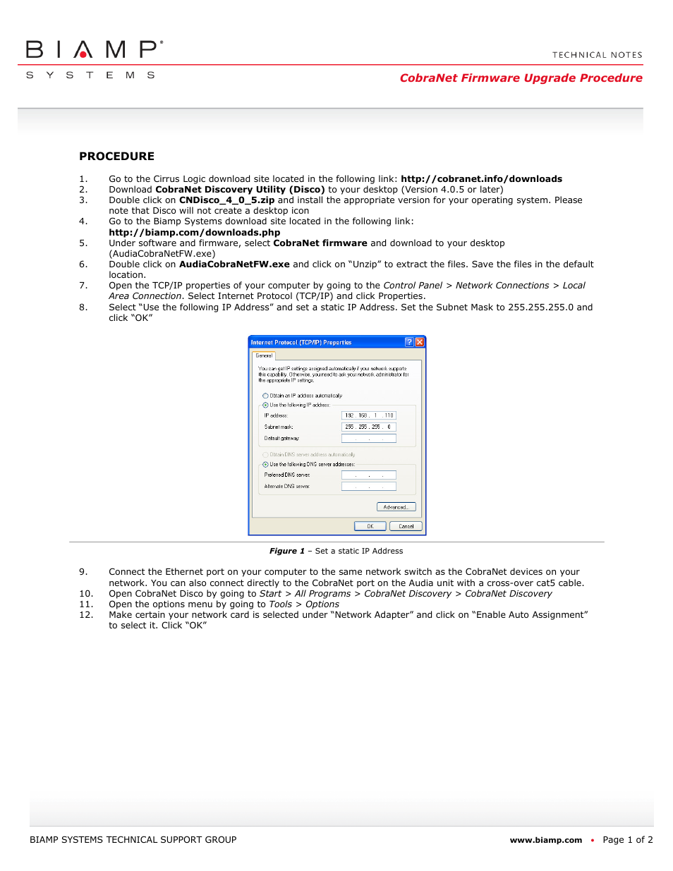 Biamp CobraNet Firmware Upgrade Procedure User Manual | 2 pages