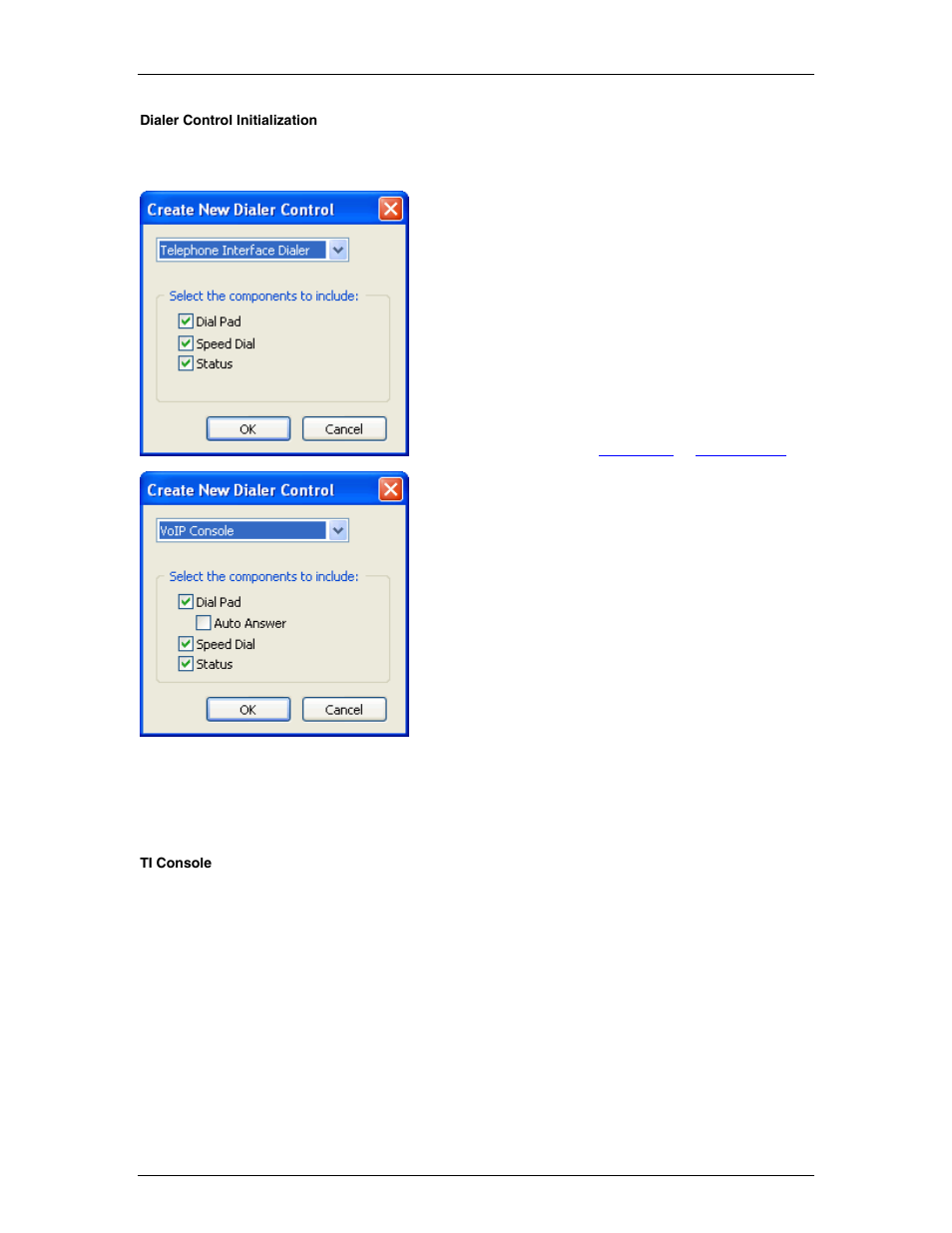 Dialer control initialization, Ti console, Dialer control | Biamp LTR User Manual | Page 63 / 89