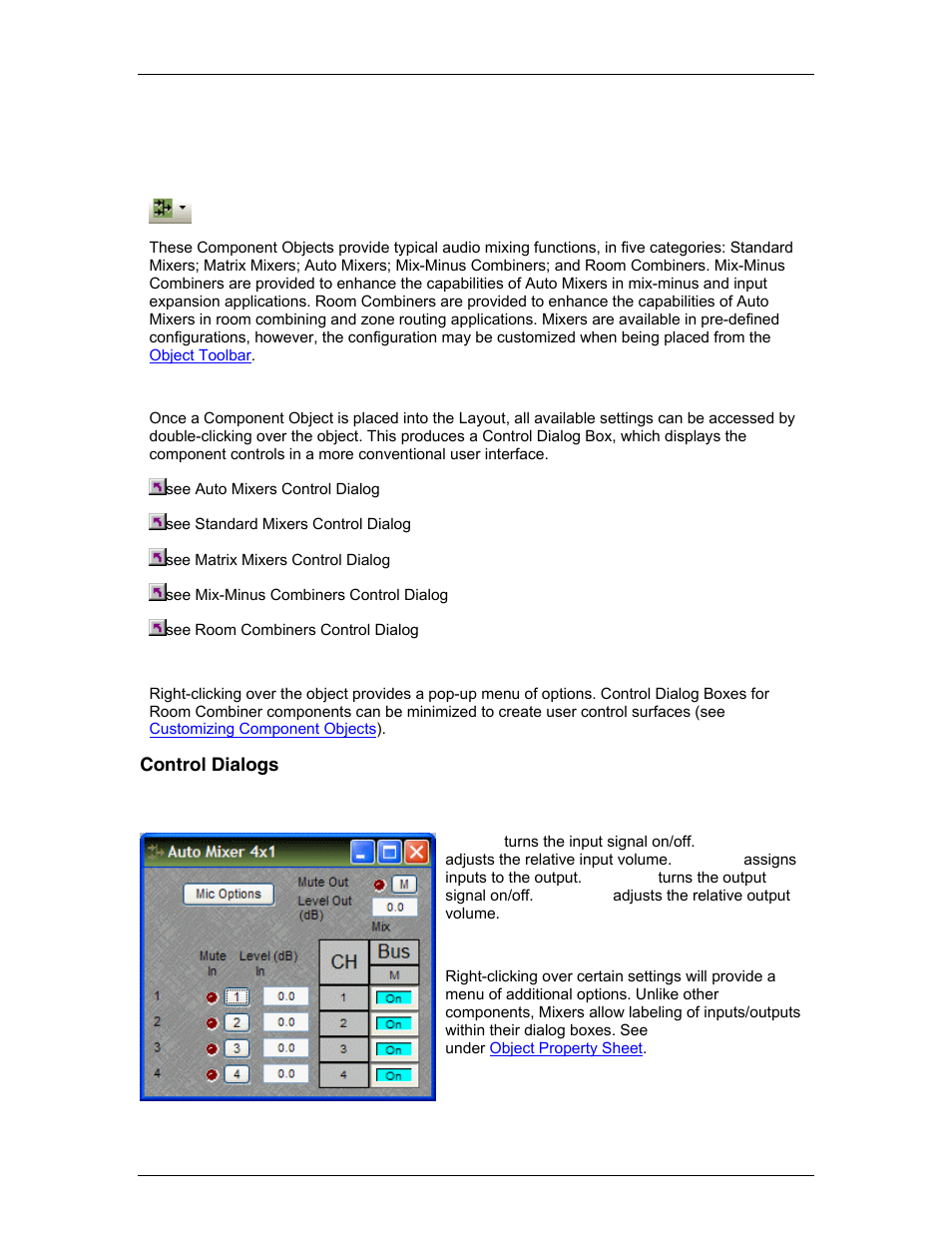 Mixers, Control dialogs, Auto mixers | Auto mixer, Ch as | Biamp LTR User Manual | Page 120 / 217