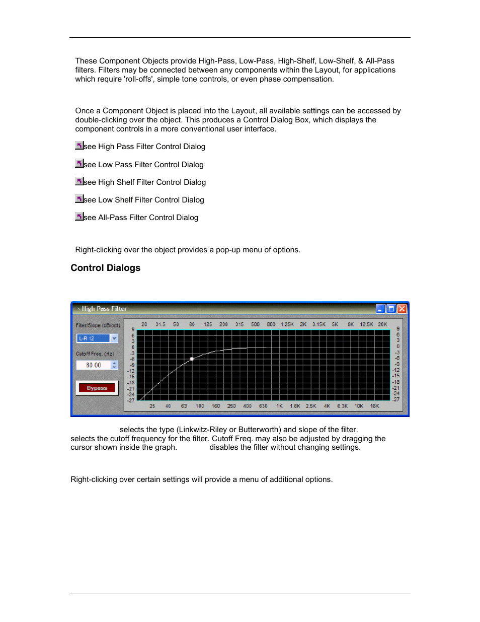 Control dialogs, High pass filter, Control dialogs high pass filter | Biamp LTR User Manual | Page 127 / 217