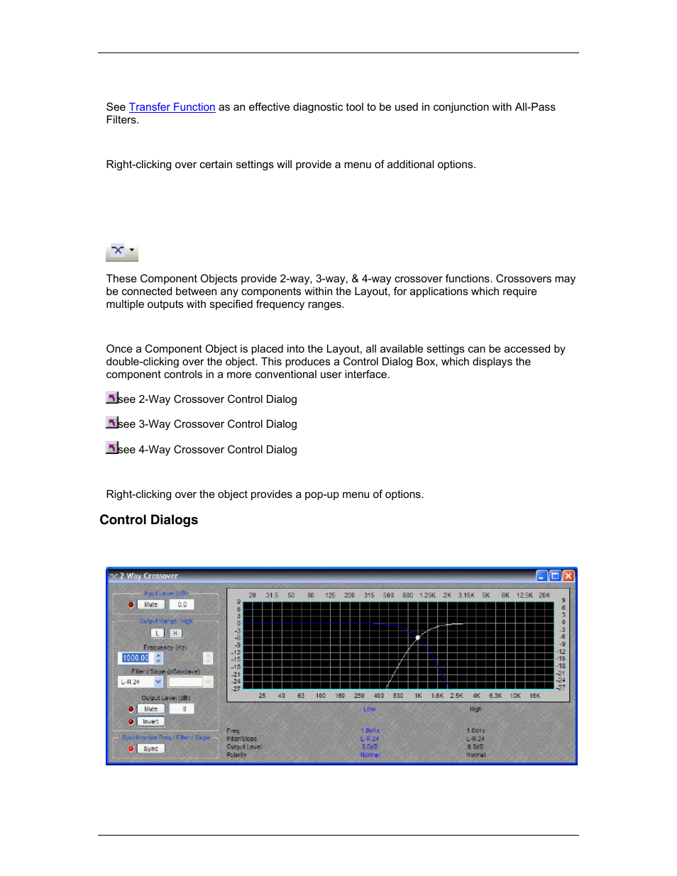 Crossovers, Control dialogs, Way crossover | Biamp LTR User Manual | Page 130 / 217