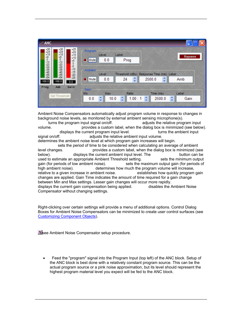 Ambient noise compensator, Anc setup procedure, See ambi | Biamp LTR User Manual | Page 135 / 217