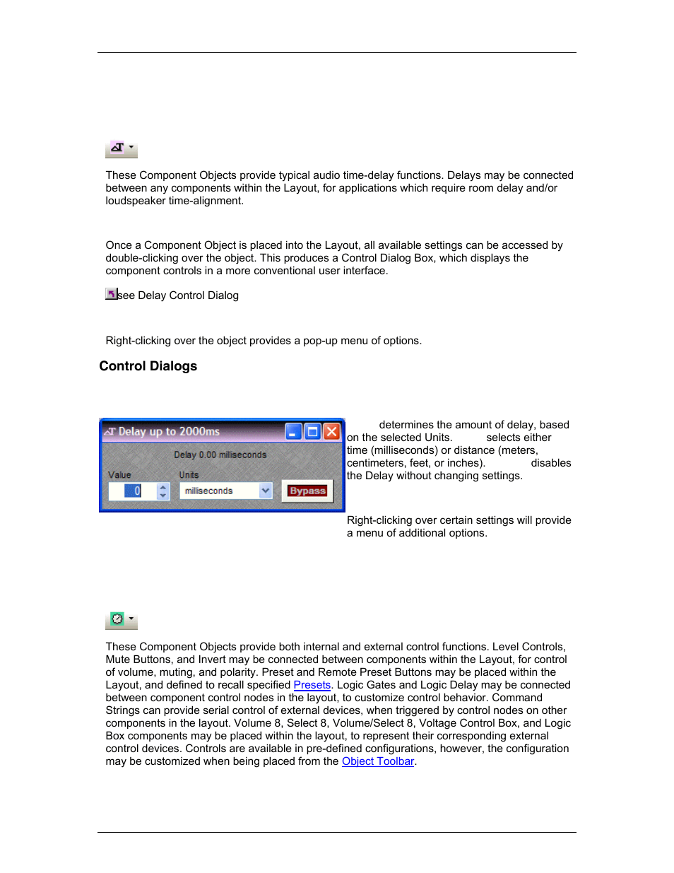 Delays, Control dialogs, Delay | Controls, T from | Biamp LTR User Manual | Page 138 / 217