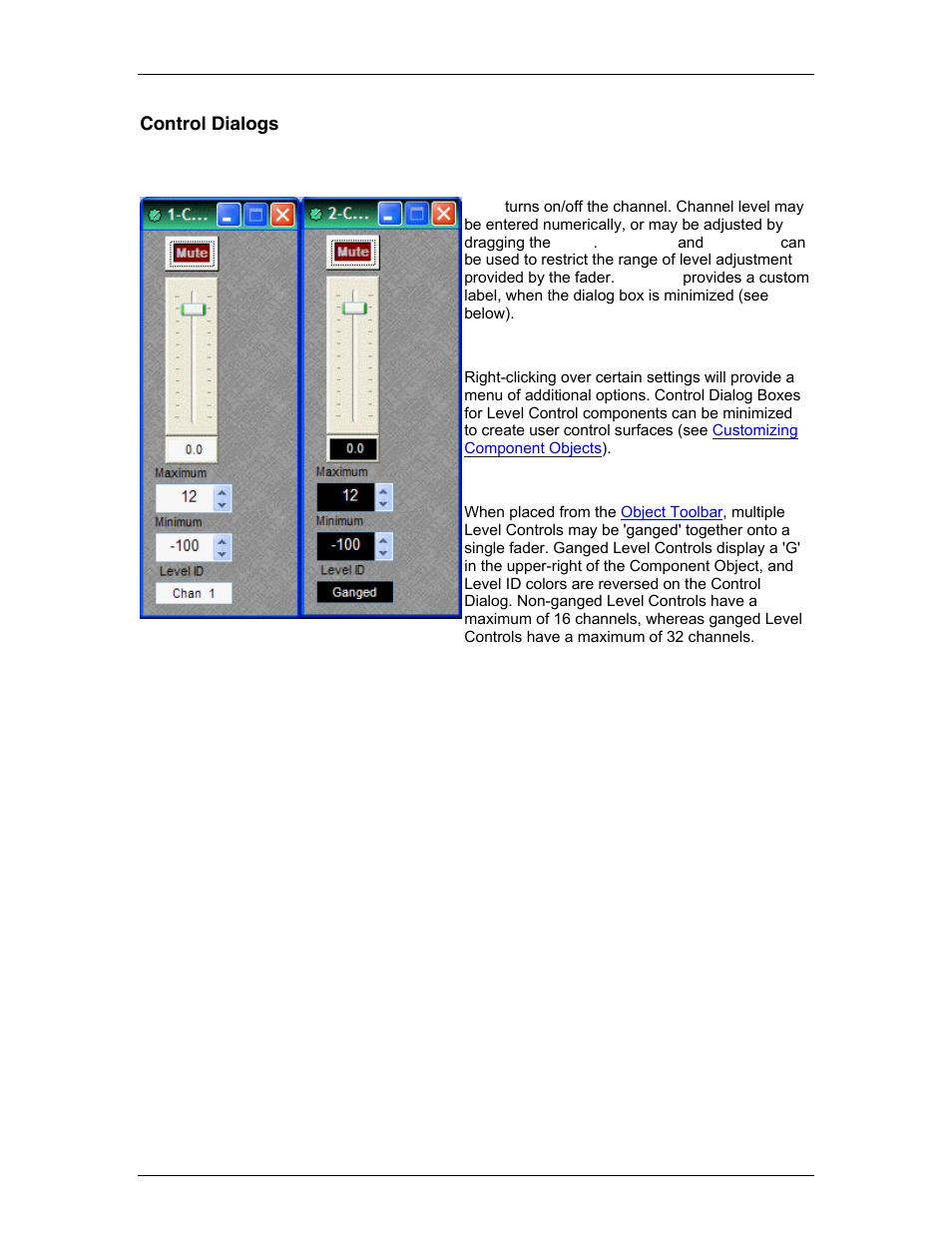 Control dialogs, Level | Biamp LTR User Manual | Page 140 / 217