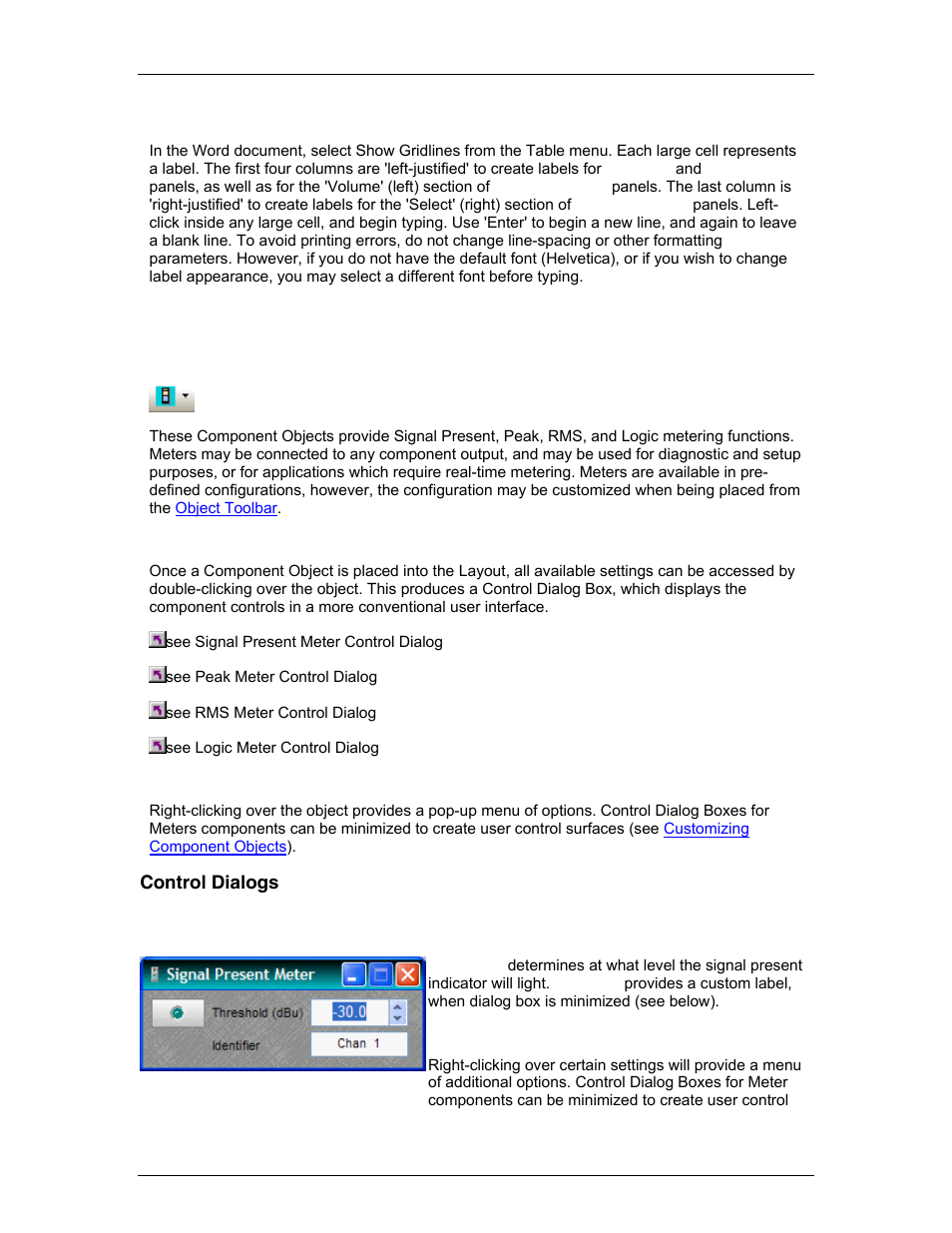 Meters, Control dialogs, Signal present meter | Biamp LTR User Manual | Page 154 / 217