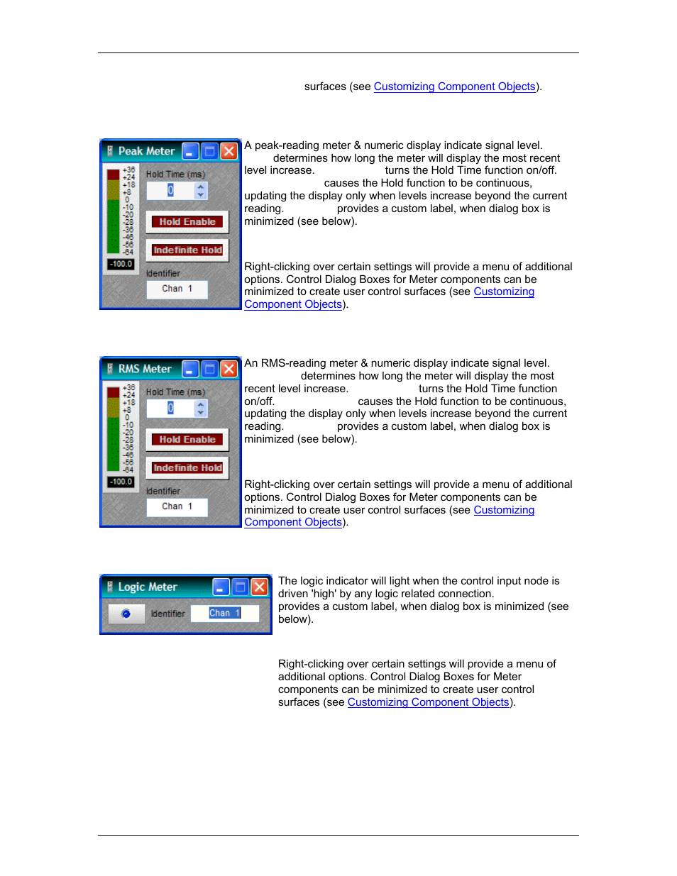 Peak meter, Rms meter, Logic meter | See pea, See l | Biamp LTR User Manual | Page 155 / 217