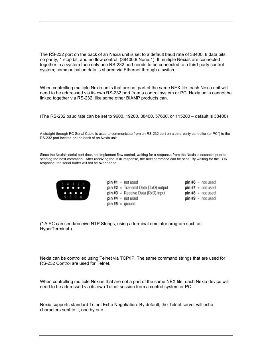 Rs-232 control, Telnet control, Rs-232 | Telnet, Ng rs-232 (see, Or tel, A line feed ne | Biamp LTR User Manual | Page 181 / 217