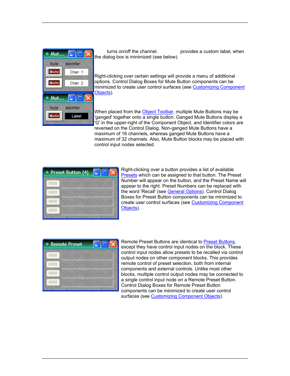 Mute button, Preset button, Remote preset button | Logic gates | Biamp LTR User Manual | Page 20 / 217