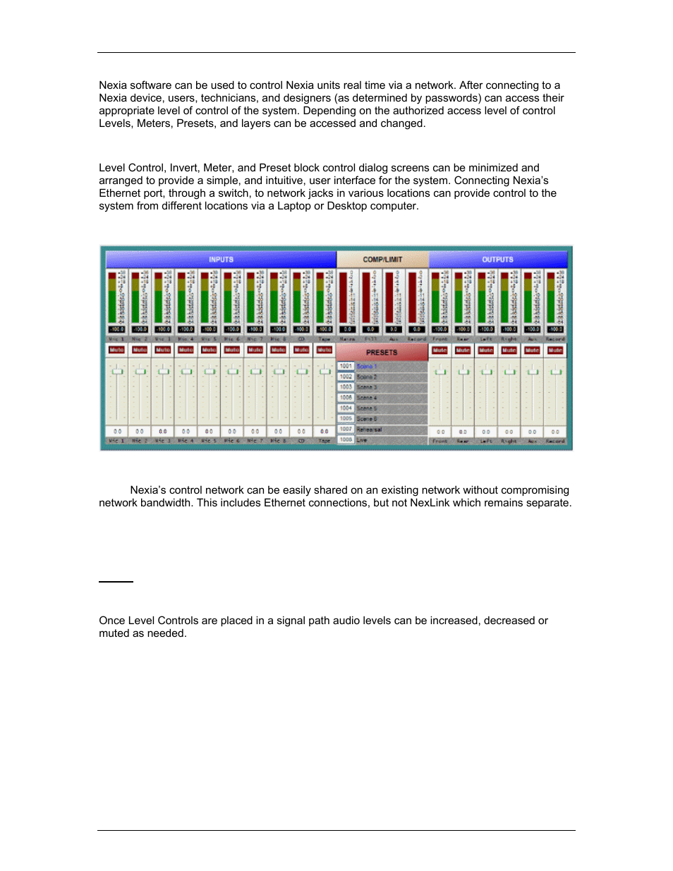 Control dialog - levels, presets, & meters | Biamp LTR User Manual | Page 208 / 217