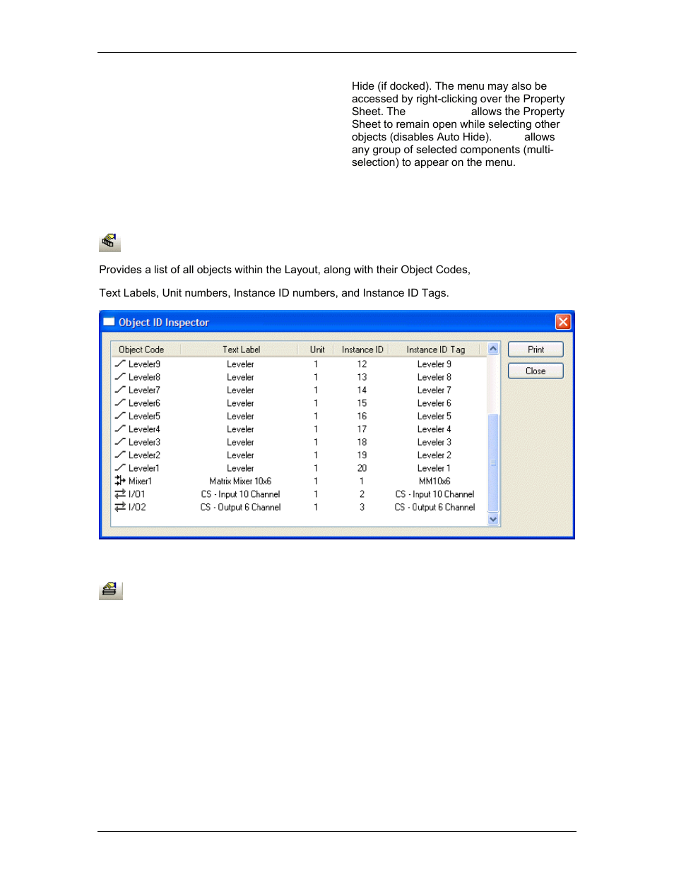 Object inspector, Layers sheet, Object id | Inspector, Object id inspector | Biamp LTR User Manual | Page 49 / 217