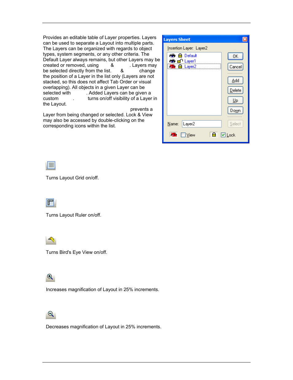 Toggle grid, Toggle ruler, Bird's eye view | Zoom in, Zoom out | Biamp LTR User Manual | Page 50 / 217