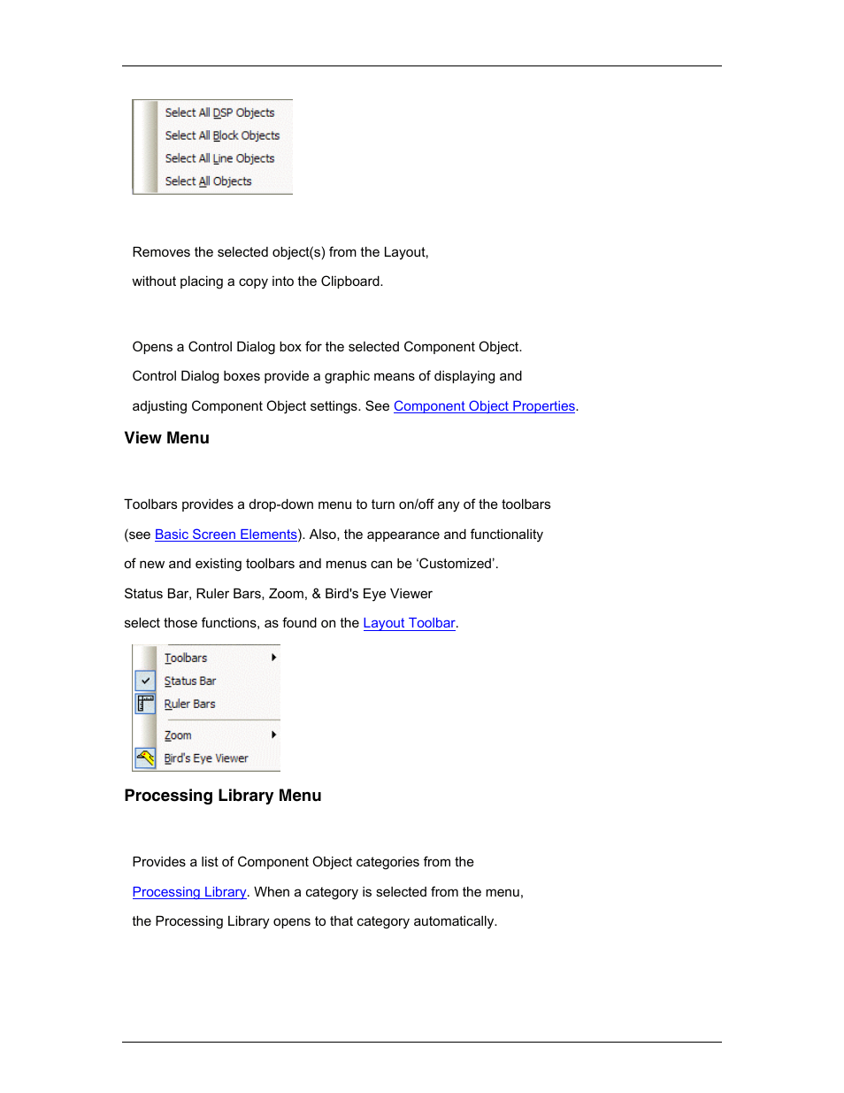 Delete, Control dialog, View menu | Processing library menu, The locatio, The loca, View, Processing library | Biamp LTR User Manual | Page 66 / 217