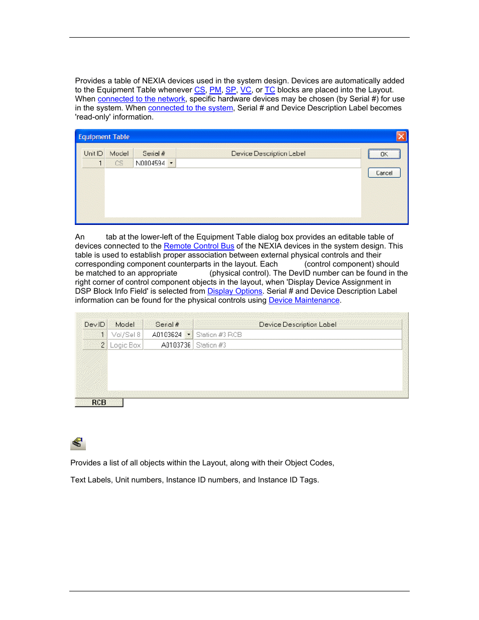 Equipment table, Object inspector | Biamp LTR User Manual | Page 73 / 217