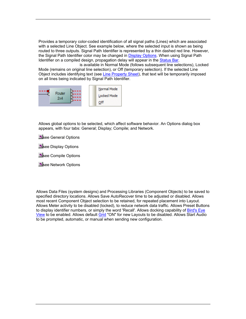 Signal path identifier, Options, General options | The word 'recall' (see, Control dial | Biamp LTR User Manual | Page 75 / 217