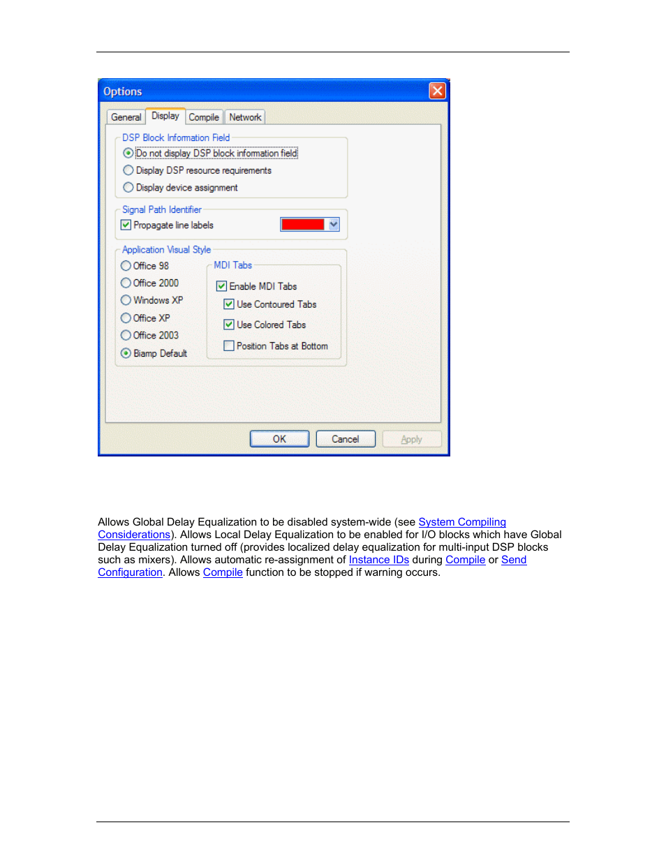 Compile options, See compil | Biamp LTR User Manual | Page 77 / 217