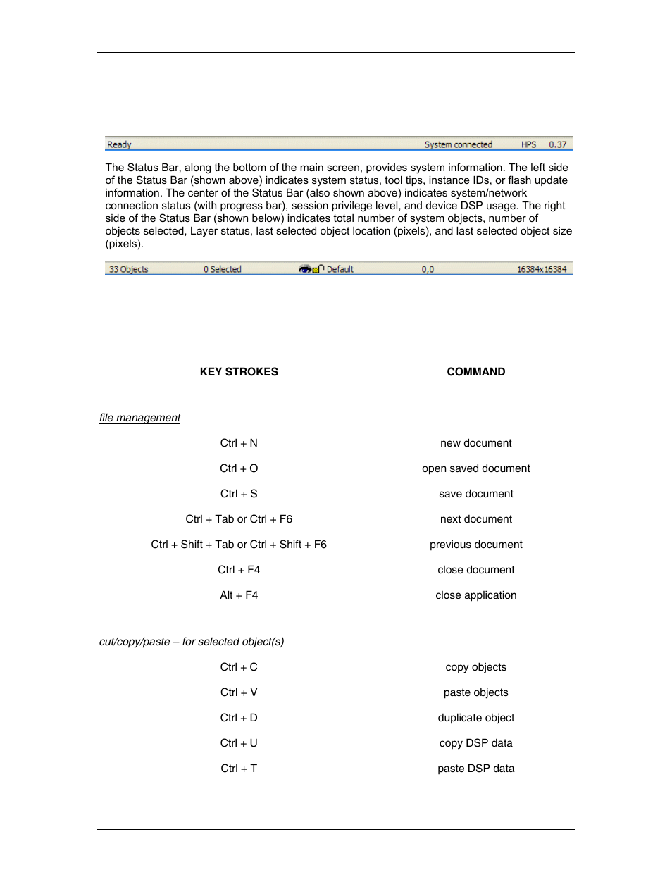 Status bar, Keyboard shortcuts | Biamp LTR User Manual | Page 84 / 217