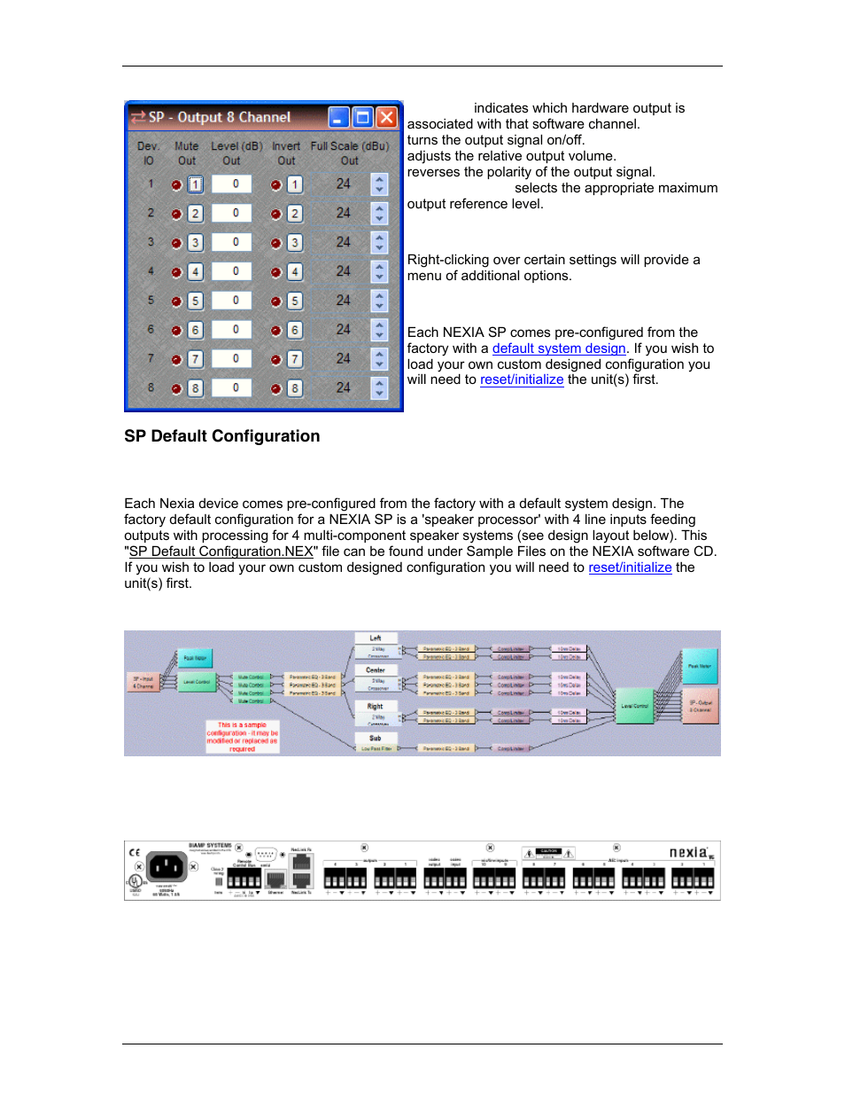 Sp default configuration, Speaker processor, Vc hardware | Nexia, Ory with a, Default system design | Biamp LTR User Manual | Page 99 / 217