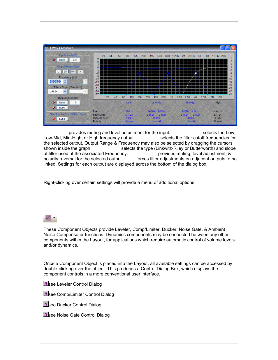 Way crossover, Dynamics, See 4 | Biamp A4 User Manual | Page 132 / 217