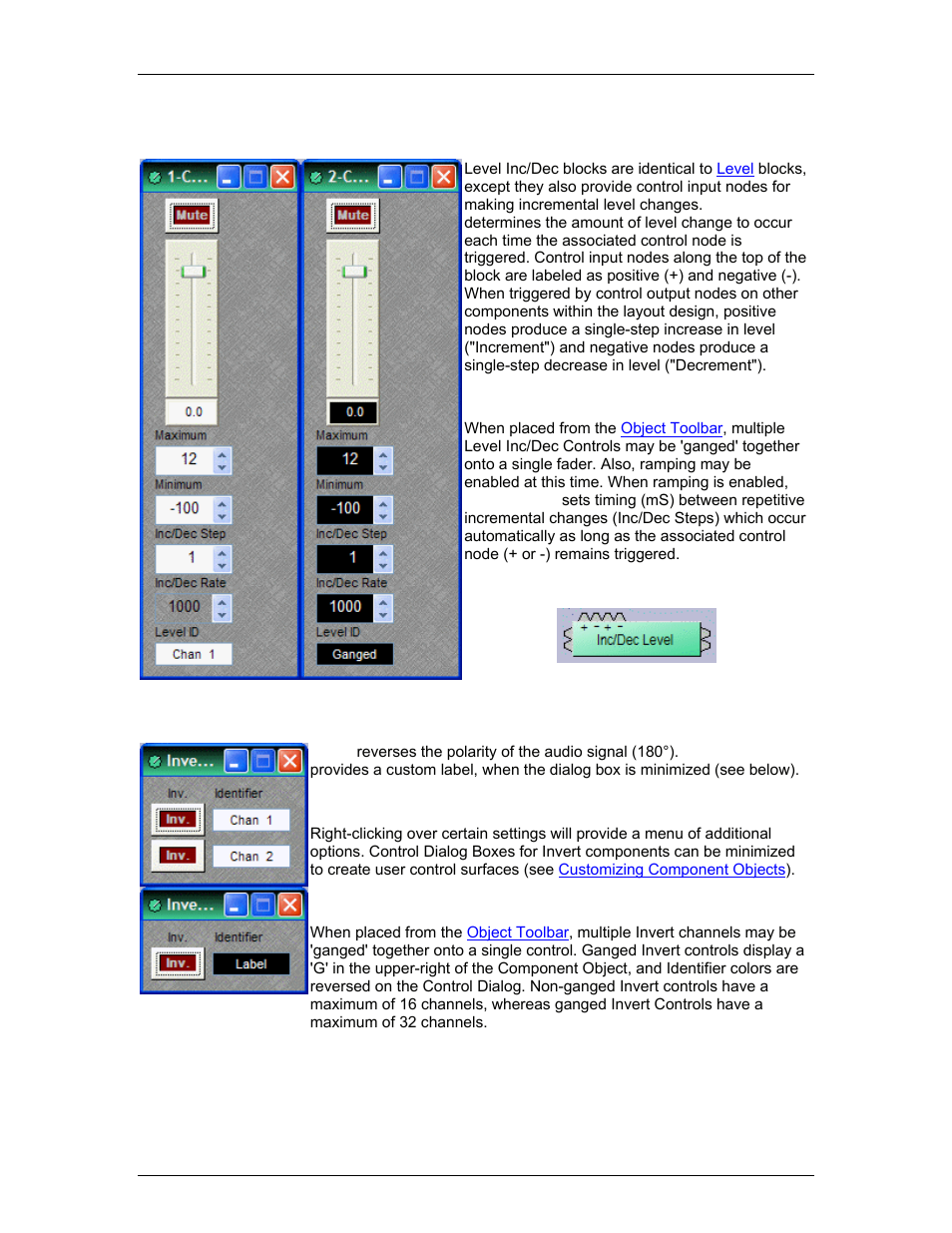 Level inc/dec, Invert | Biamp A4 User Manual | Page 19 / 217