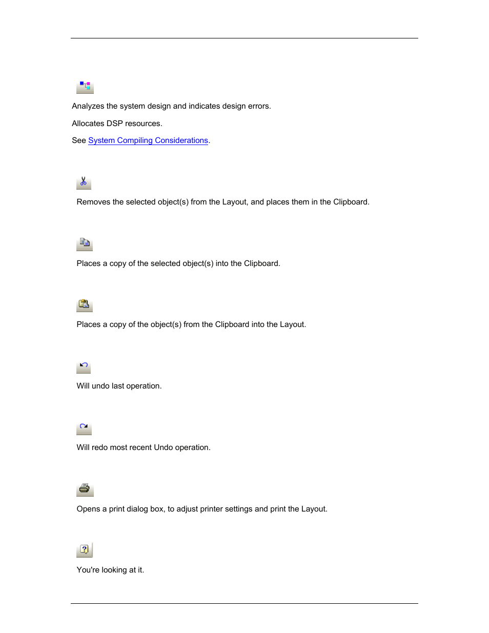 Compile, Copy, Paste | Undo, Redo, Print, Help, S such as | Biamp A4 User Manual | Page 60 / 217