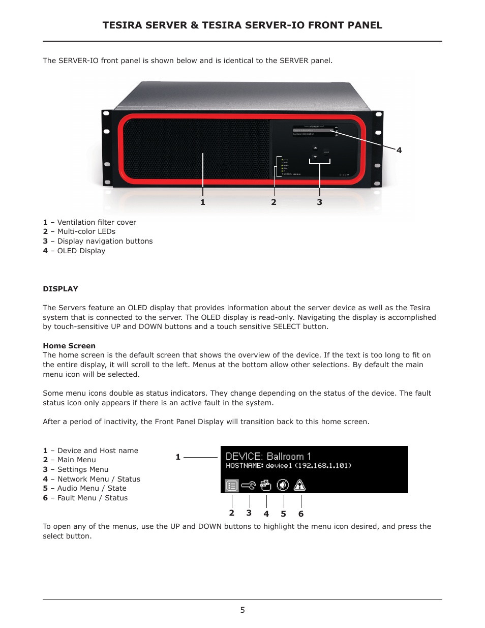 Tesira server & tesira server-io front panel | Biamp SERVER-IO User Manual | Page 5 / 15