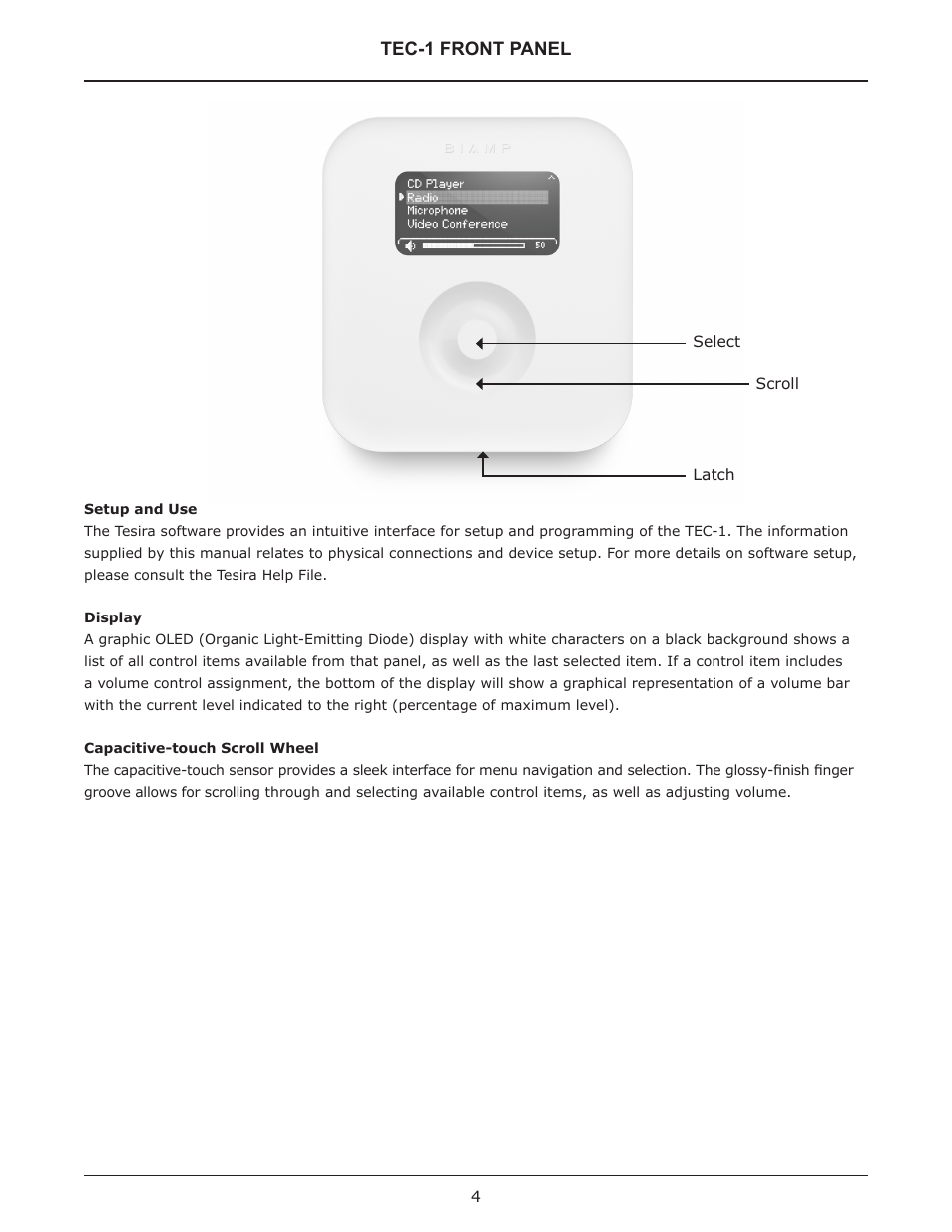 Front panel | Biamp TEC-1 User Manual | Page 4 / 18