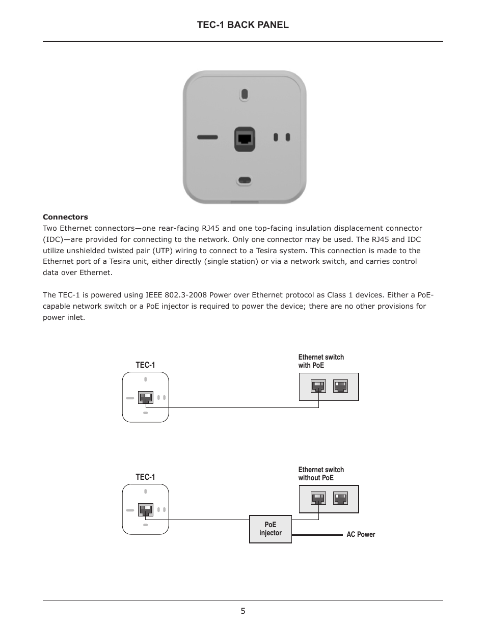 Back panel, Connectors | Biamp TEC-1 User Manual | Page 5 / 18