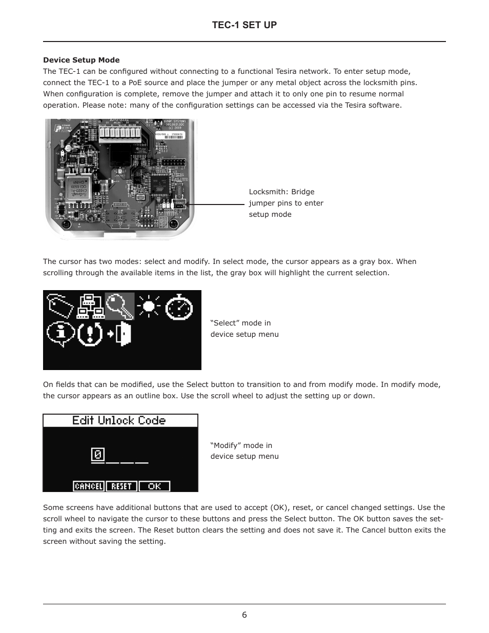Set up, Device setup mode | Biamp TEC-1 User Manual | Page 6 / 18