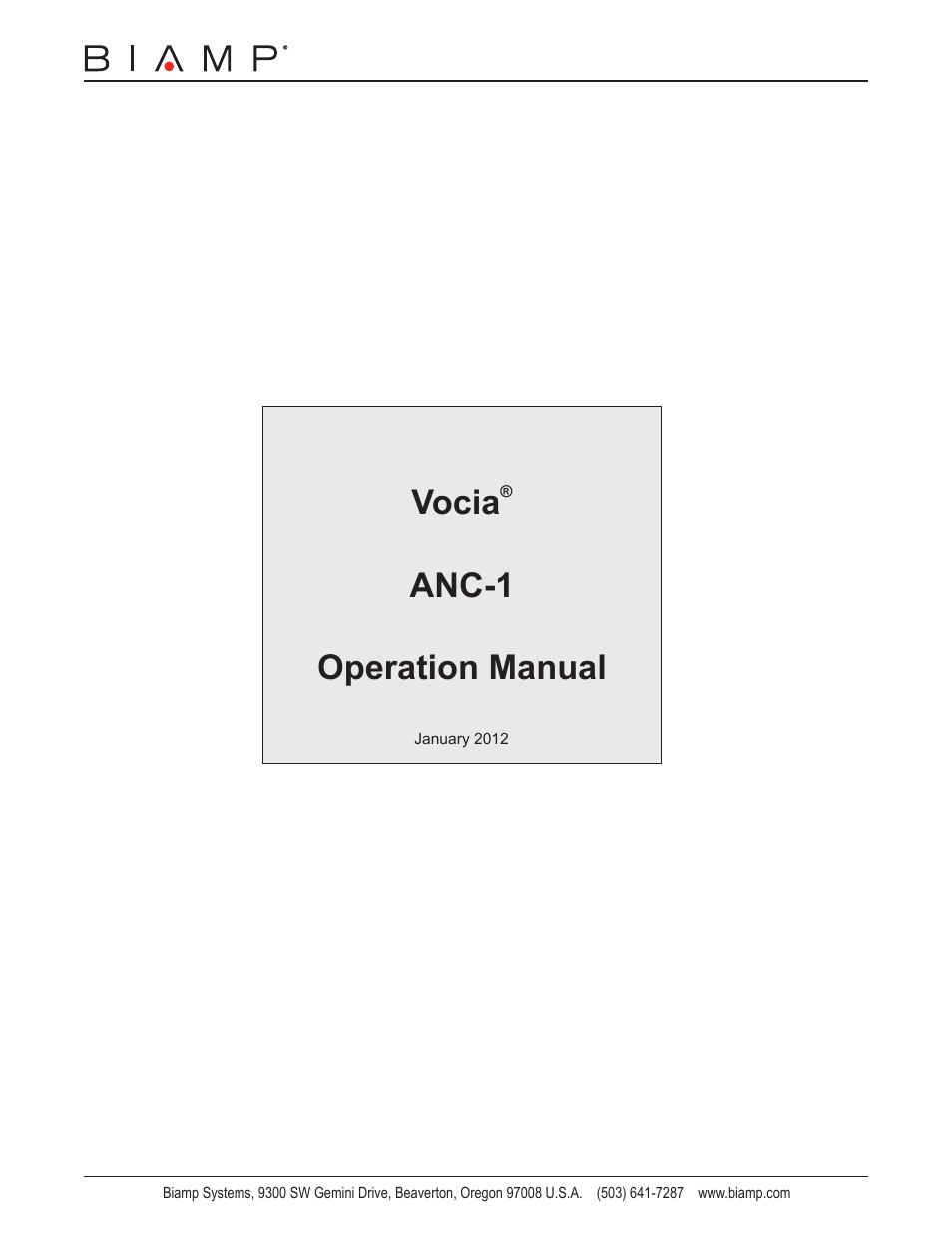 Biamp ANC-1 User Manual | 12 pages