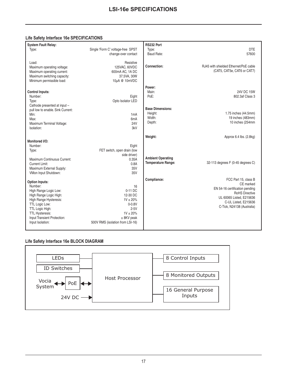 Lsi-16e specifications | Biamp LSI-16e User Manual | Page 17 / 20