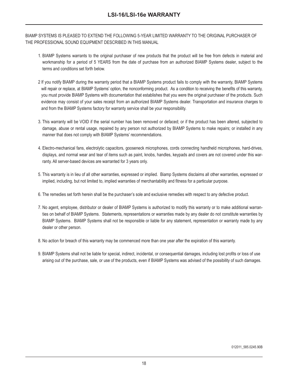 Biamp LSI-16e User Manual | Page 18 / 20