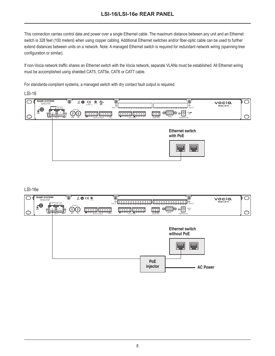 Lsi-16/lsi-16e rear panel, Lsi-16 / lsi-16e, Lsi-16 lsi-16e | Biamp LSI-16e User Manual | Page 8 / 20