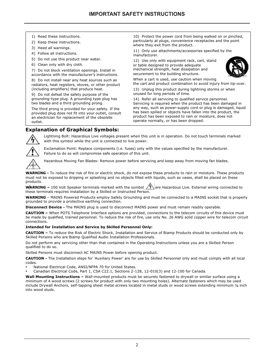 Important safety instructions | Biamp PSKIT-1 User Manual | Page 2 / 12