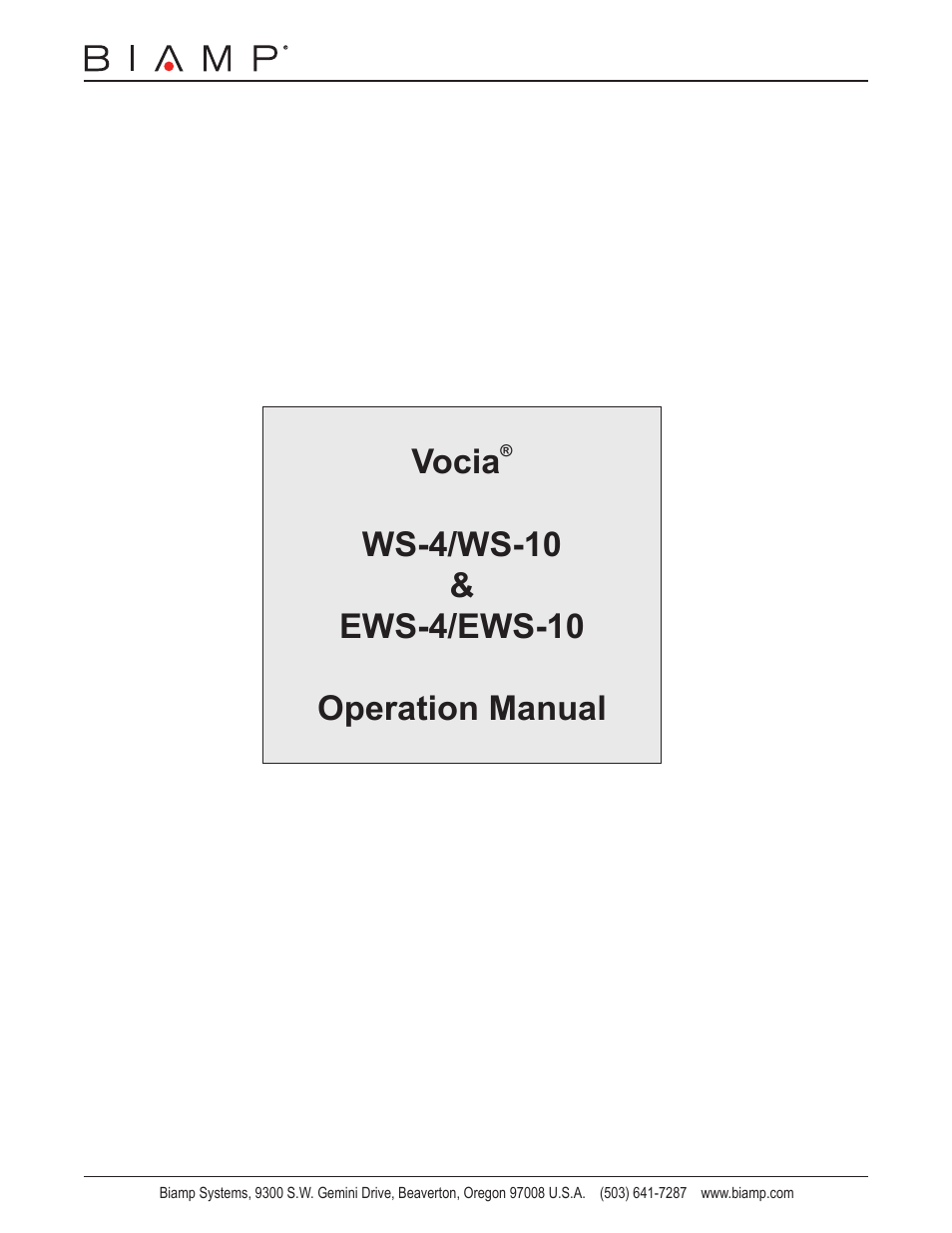 Biamp WS-10 User Manual | 16 pages