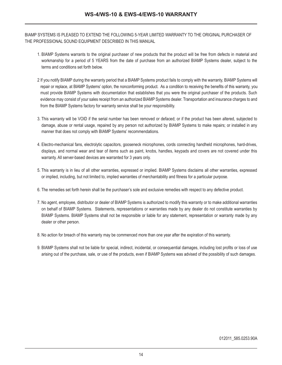Biamp WS-10 User Manual | Page 14 / 16