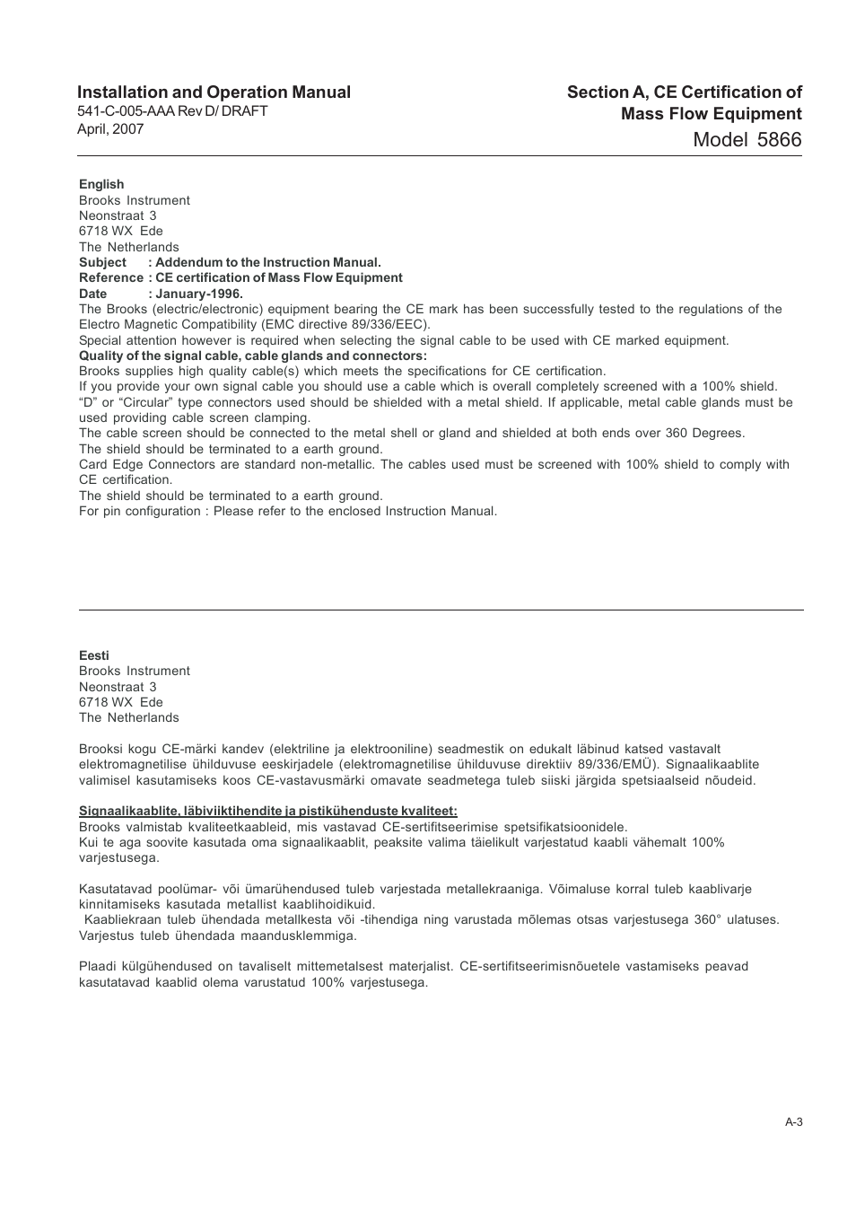 Model 5866 | Brooks Instrument 5866M User Manual | Page 52 / 65