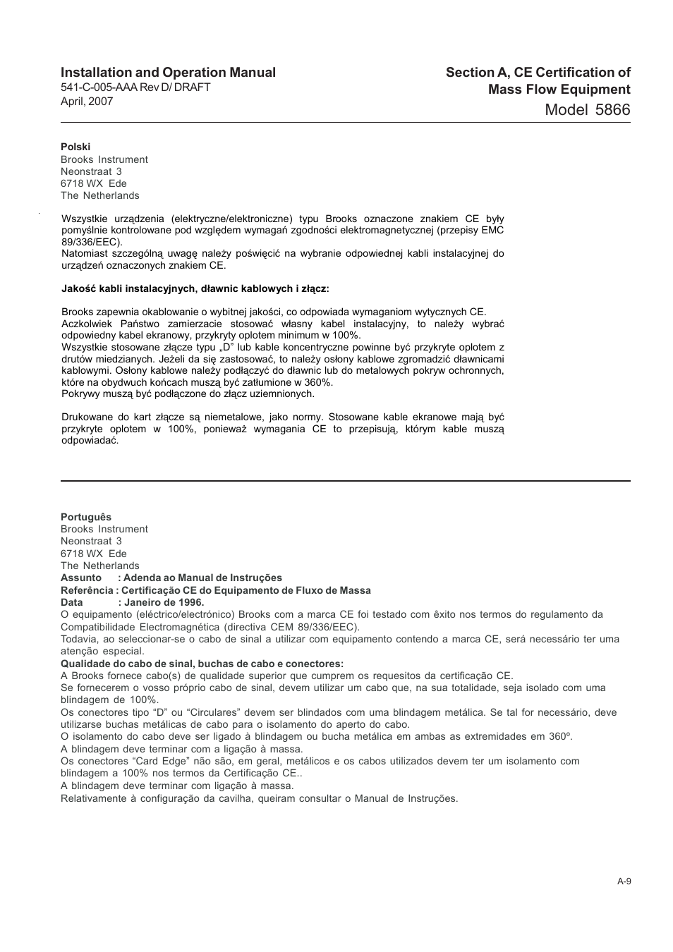 Model 5866 | Brooks Instrument 5866M User Manual | Page 58 / 65