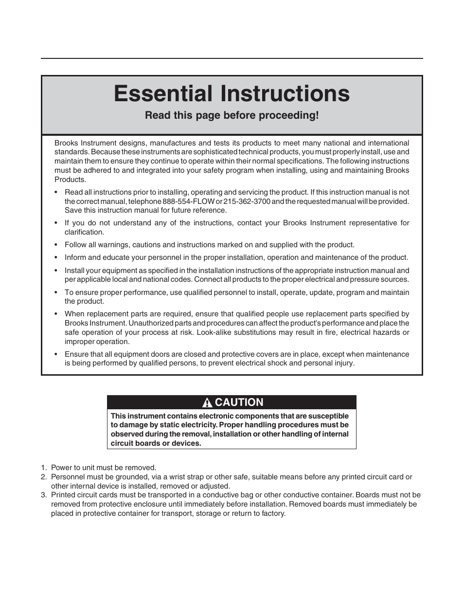 Essential instructions, Brooks, Model 5851e | Caution, Read this page before proceeding | Brooks Instrument 5851E User Manual | Page 2 / 64