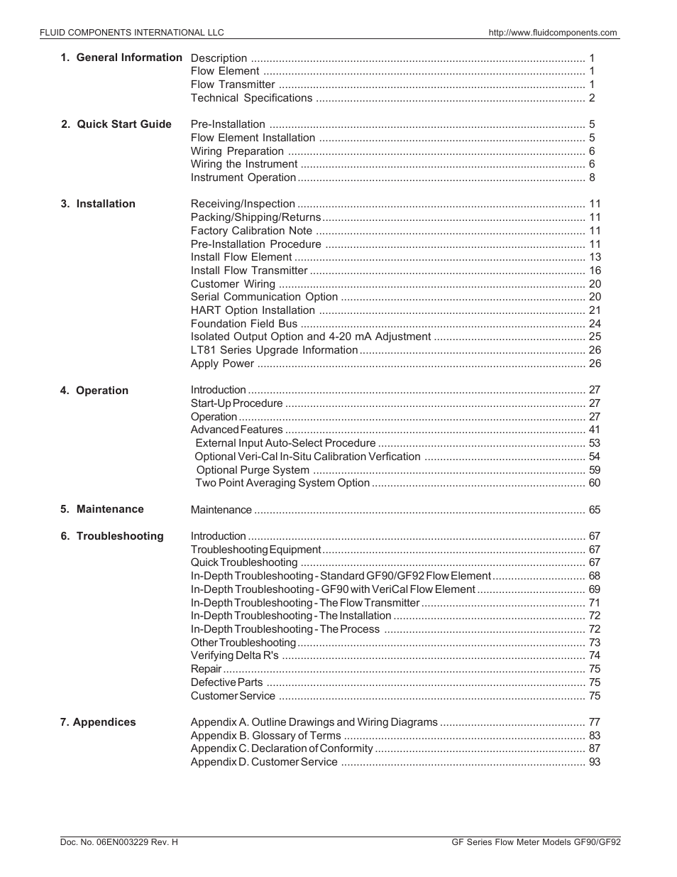 Fluid Components International GF90_GF92 User Manual | Page 3 / 102