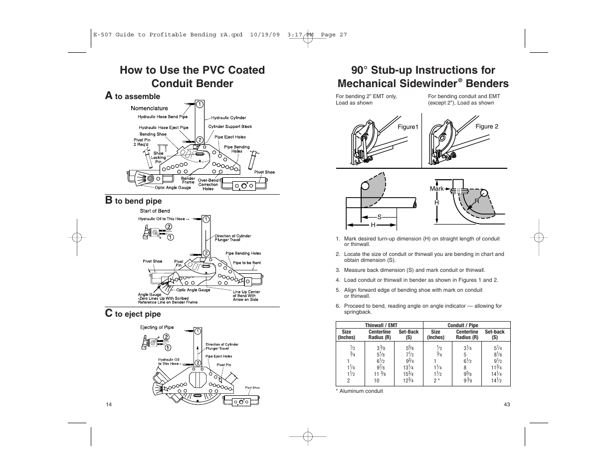 90° stub-up instructions for mechanical sidewinder, Benders, How to use the pvc coated conduit bender a | Gardner Bender Guide to Profitable Bending User Manual | Page 14 / 28