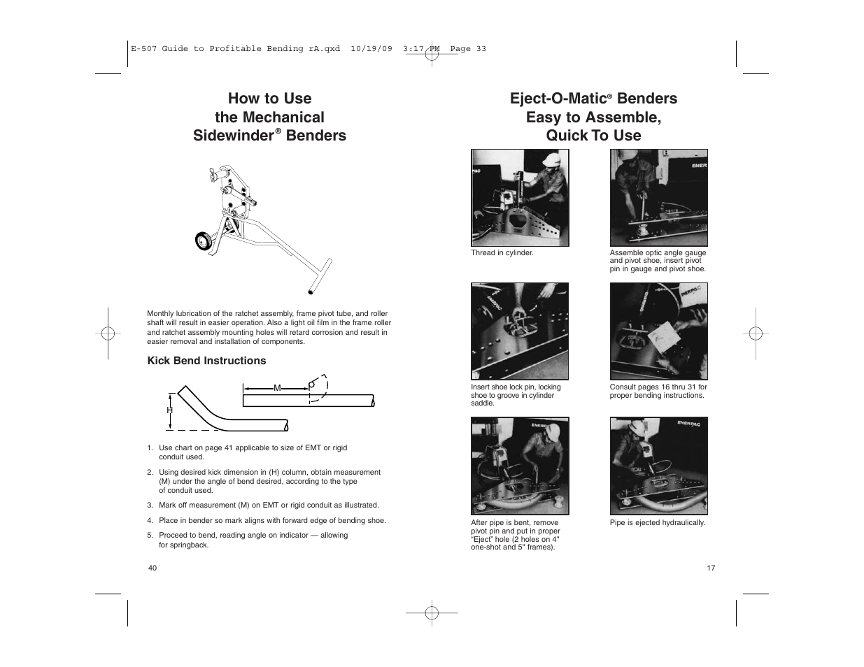 How to use the mechanical sidewinder, Benders, Eject-o-matic | Benders easy to assemble, quick to use | Gardner Bender Guide to Profitable Bending User Manual | Page 17 / 28