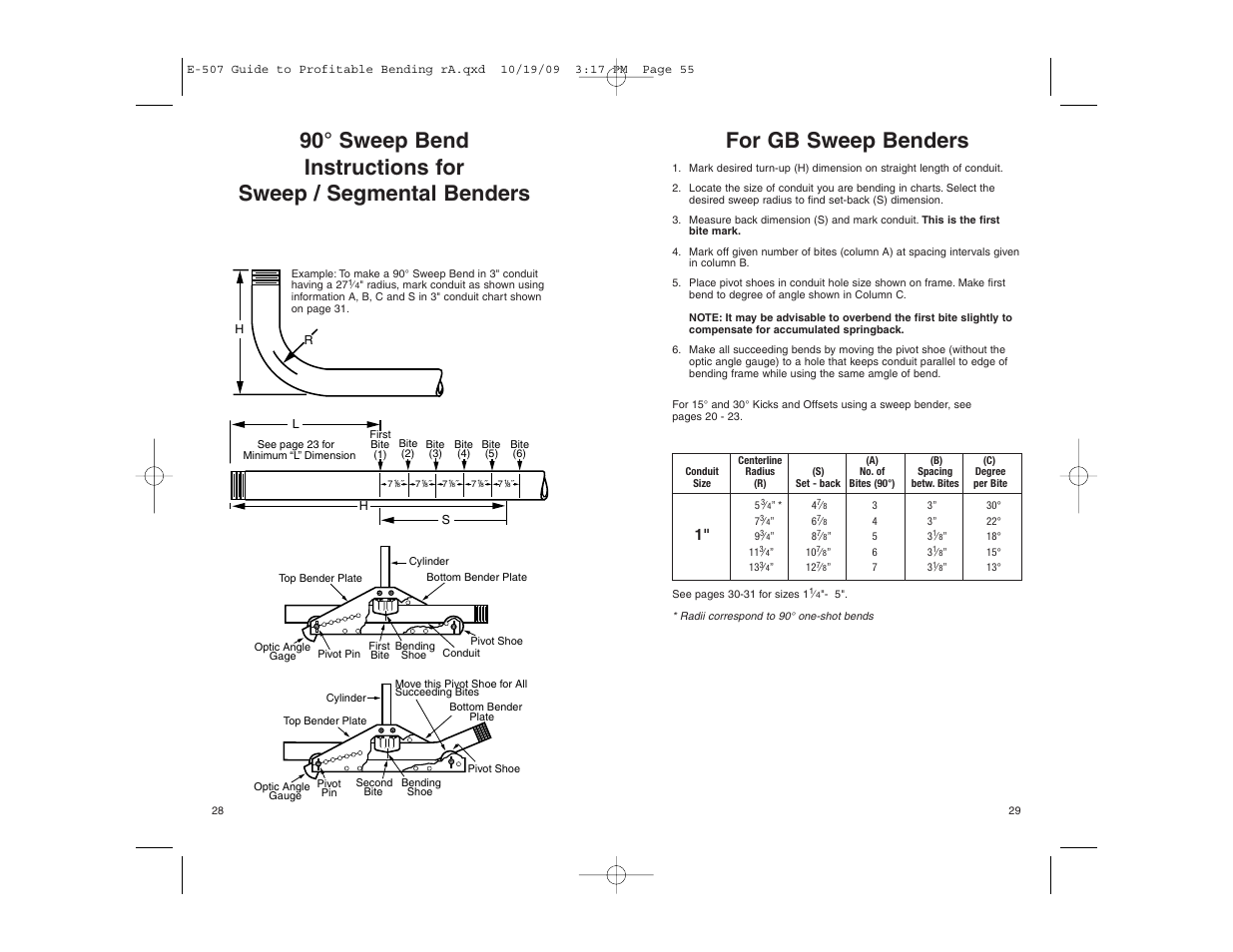 For gb sweep benders | Gardner Bender Guide to Profitable Bending User Manual | Page 28 / 28