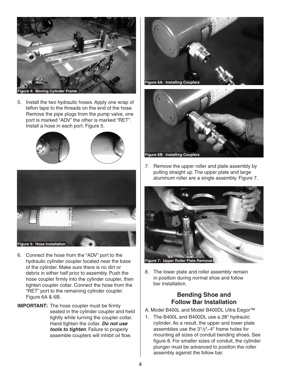 Bending shoe and follow bar installation | Gardner Bender B400 Series Eegor Hydraulic Benders User Manual | Page 4 / 12