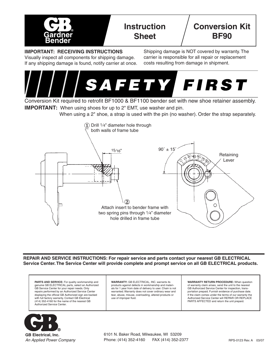 Gardner Bender BF90 Conversion Kit User Manual | 4 pages