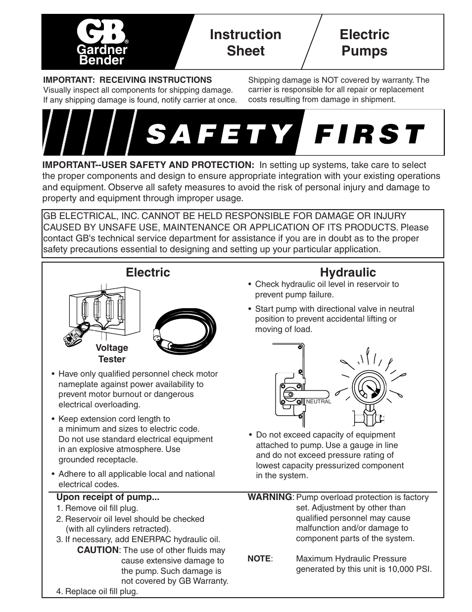 Gardner Bender Electric Pumps User Manual | 4 pages