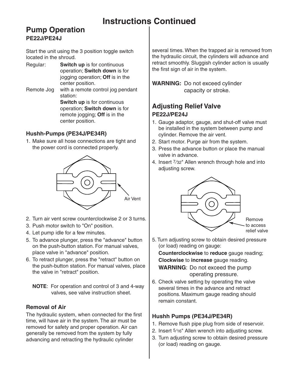 Instructions continued, Pump operation, Adjusting relief valve | Gardner Bender Electric Pumps User Manual | Page 3 / 4