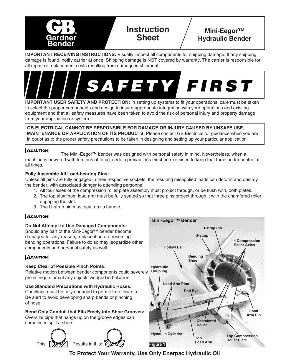 Gardner Bender Mini-Eegor Hydraulic Bender User Manual | 6 pages