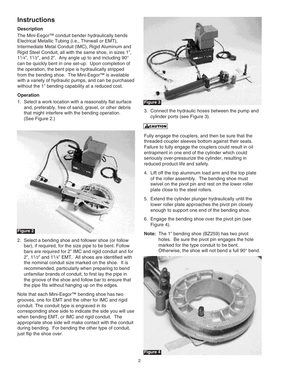 Instructions | Gardner Bender Mini-Eegor Hydraulic Bender User Manual | Page 2 / 6