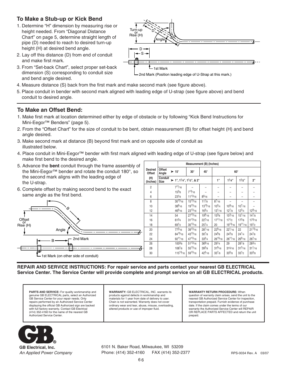 Gardner Bender Mini-Eegor Hydraulic Bender User Manual | Page 6 / 6