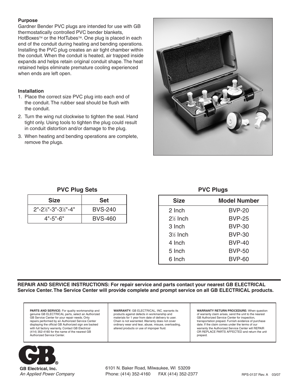 Gardner Bender PVC Plugs 2 thru 6 User Manual | Page 2 / 2